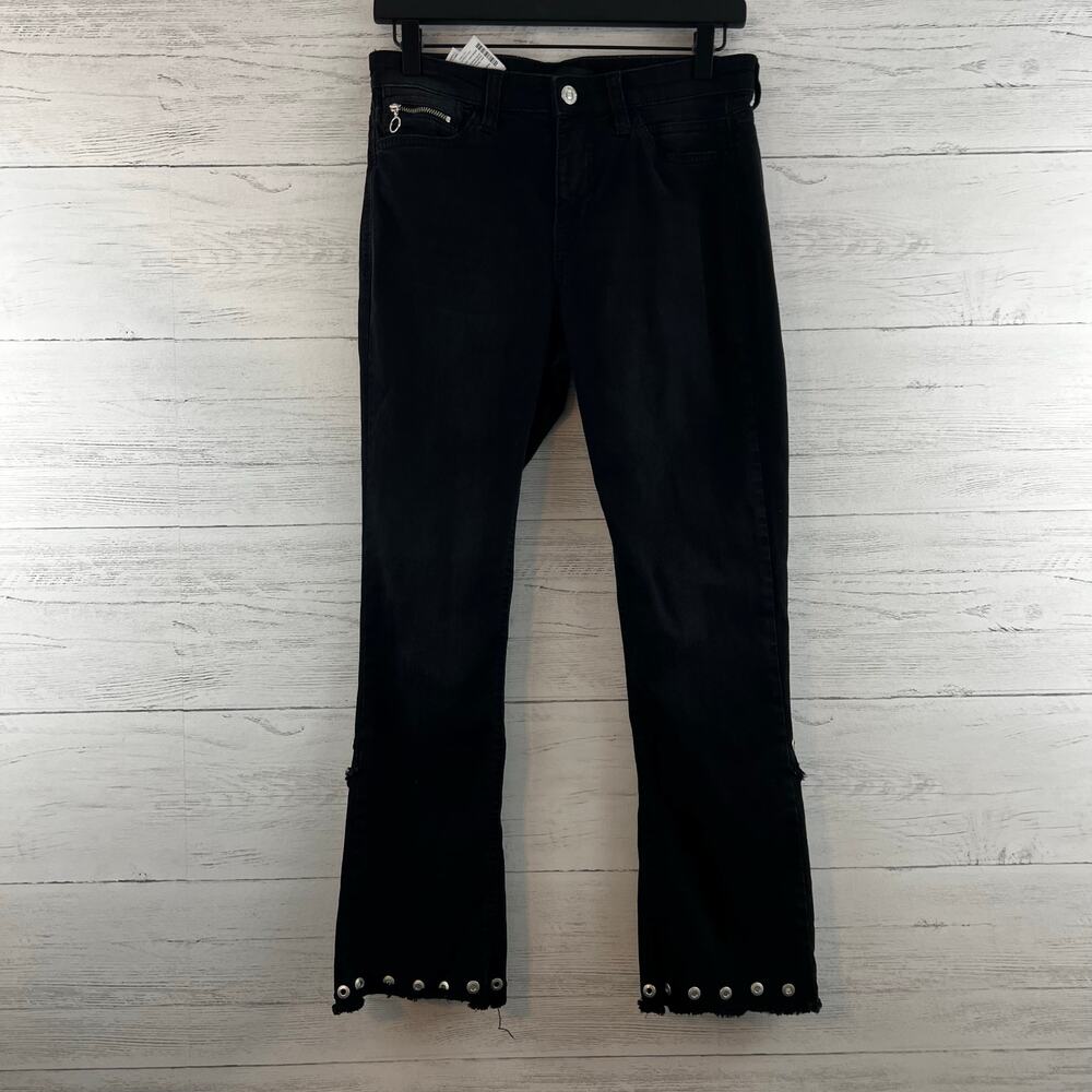Mac Black Slim Fit Kick Fringe Hem Grommet Jeans Size 27‎